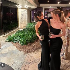 Lulu’s Keep It Interesting Black Asymmetrical Cutout Halter Maxi Dress